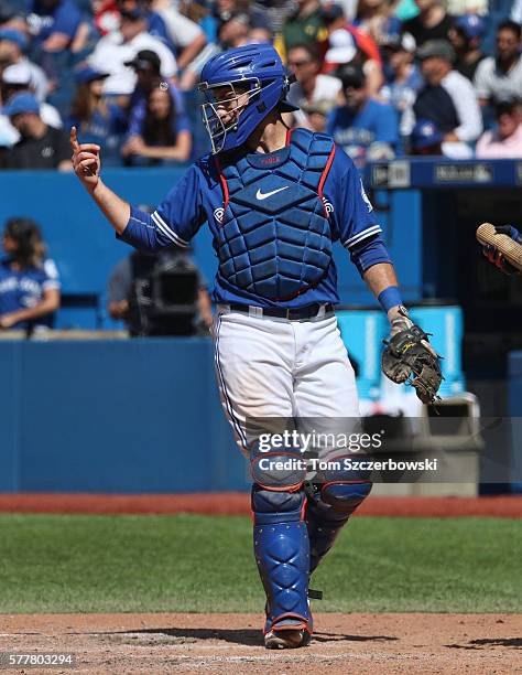 Josh Thole of the Toronto Blue Jays during MLB game action against the Detroit Tigers on July 10, 2016 at Rogers Centre in Toronto, Ontario, Canada.