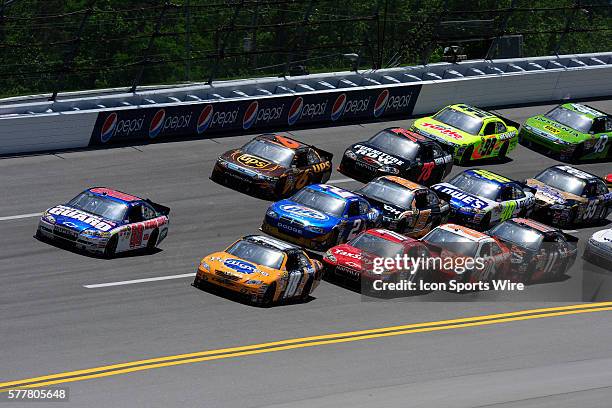 Dale Earnhardt Jr Hendrick Motorsports Chevrolet Impala SS leads the pack in the 41st Annual Aarons 499 NASCAR Sprint Cup Series race at Talladega...