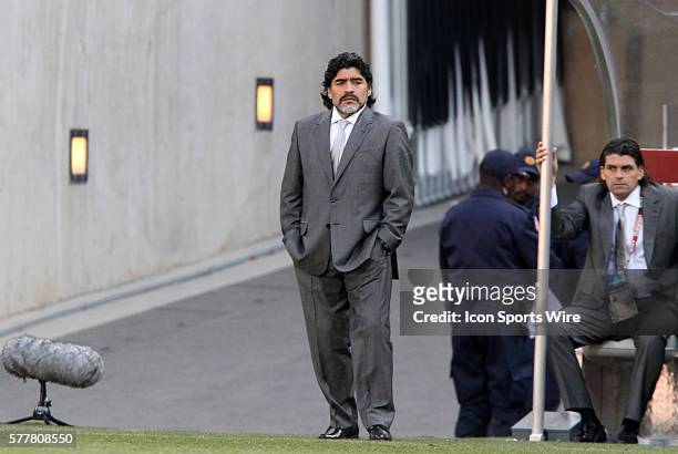 Argentina head coach Diego Maradona . The Argentina National Team defeated the South Korea National Team 4-1 at Soccer City Stadium in Johannesburg,...