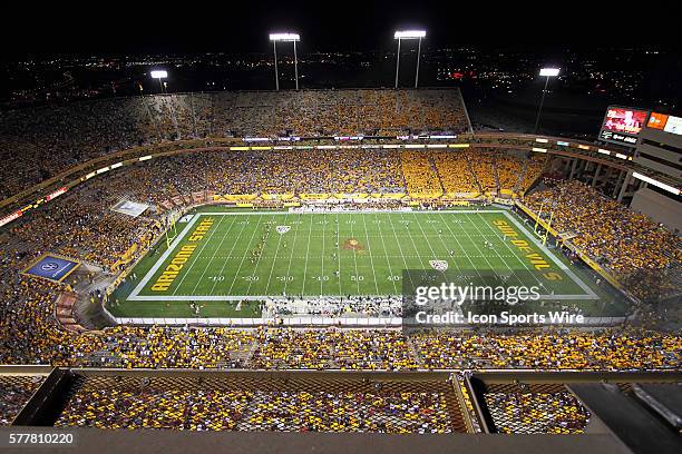 Fans enjoy a night game at Sun Devil Stadium for a regular season game between the Oregon Ducks and the Arizona State Sun Devils at Sun Devil Stadium...