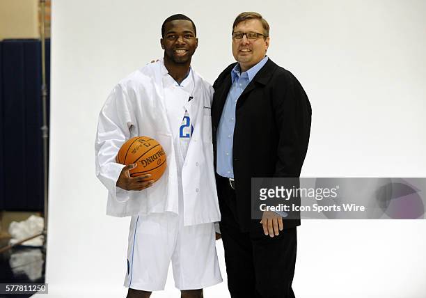 Dallas Mavericks rookie Dominique Jones and Mavericks General Manager Donnie Nelson during media day for the Dallas Mavericks at the American...