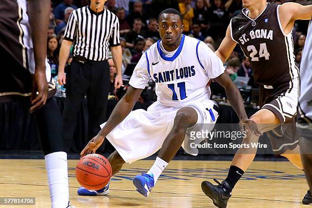 Saint Louis Billikens guard Mike McCall Jr. During the second half of the game between the Saint Louis Billikens and the St. Bonaventure Bonnies...