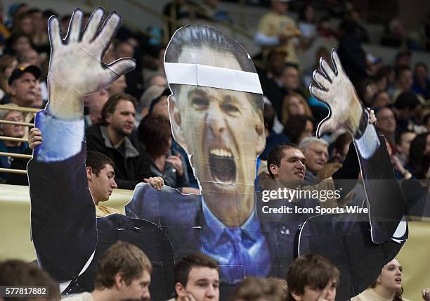 Members of the Oakland Zoo student section display a likeness of Pittsburgh Panthers head coach Jamie Dixon during the second half of the NCAA...