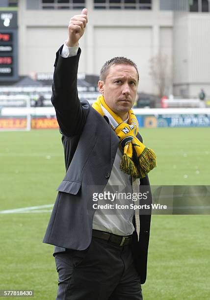 March 16, 2014 - Portland Timbers head coach Caleb Porter acknowledges the Timbers Army after the game during a Major League Soccer game between the...