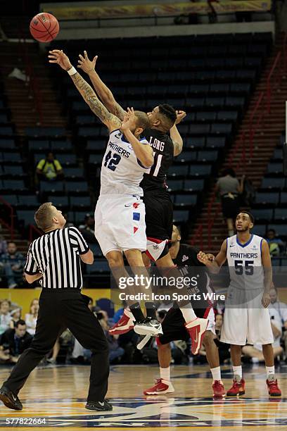 Tipoff to begin the Overtime period during the Georgia State v University of Louisiana Lafayette Men's championship basketball game at UNO Lakefront...