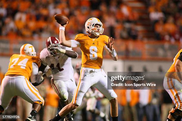 Tennessee quarterback Tyler Bray during second half action. The Tennessee Volunteers were defeated by the Alabama Crimson Tide 41-10 at Neyland...