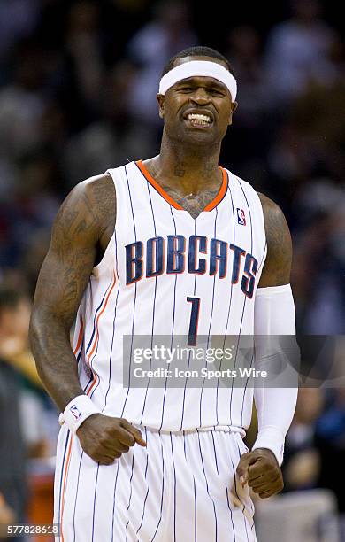 Charlotte Bobcats shooting guard Stephen Jackson reacts after loosing to the Indiana Pacers during an NBA basketball game at Time Warner Cable Arena...