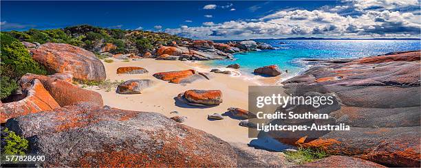 all-ports beach on the western coastline of flinders island, bass strait, tasmania. - tasmania landscape stock-fotos und bilder