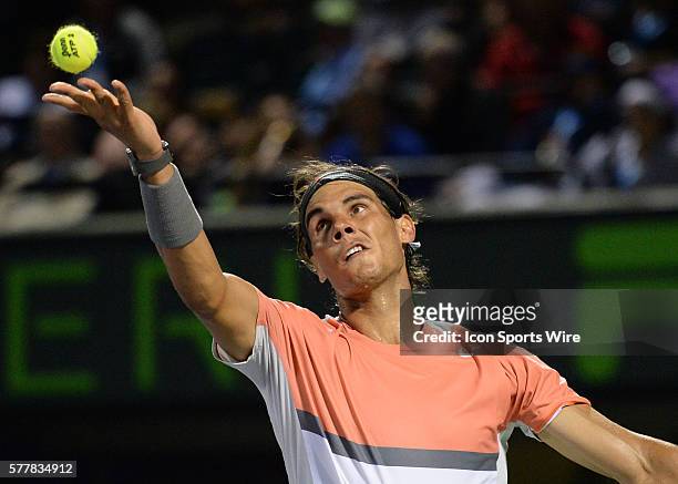 Rafael Nadal during Men's single Quarterfinal match agains Milos Raonic at the Sony Open in Crandon Park, Florida