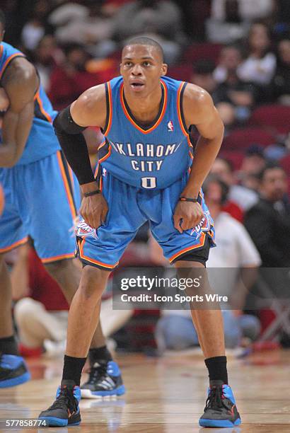 Thunder guard Russell Westbrook during 99 - 98 loss to the Rockets at the Toyota Center in Houston, TX.