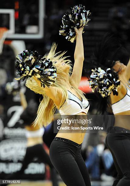 San Antonio Spurs Silver Dancer performs at the AT&T Center in San Antonio, Tx.