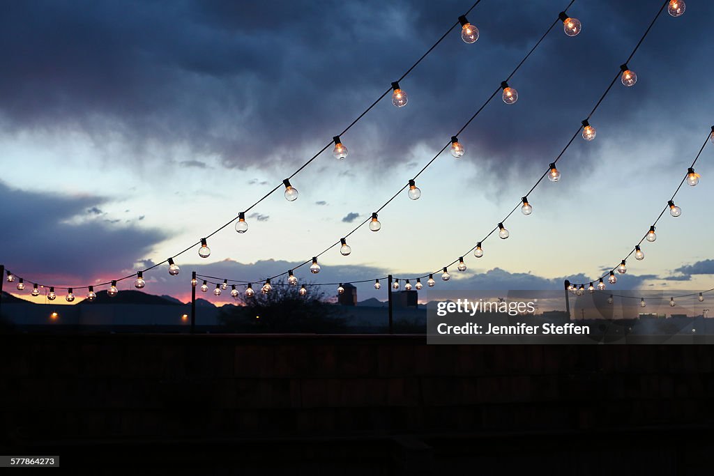 Deck lights at sunset