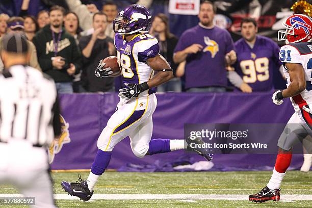 Minnesota Vikings running back Adrian Peterson goes in for a Minnesota Vikings touchdown. The Minnesota Vikings defeated the Buffalo Bills by a score...