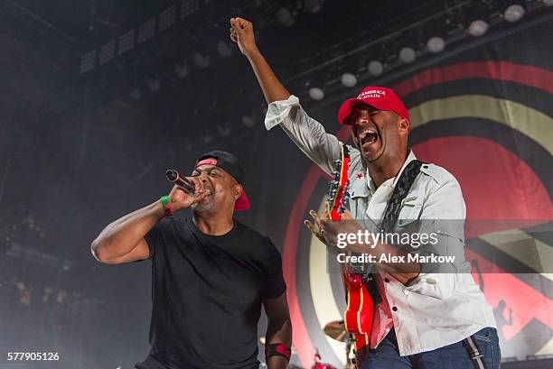 Chuck D and Tom Morello of Prophets of Rage perform at The Agora Theatre during the RNC on July 19, 2016 in Cleveland, Ohio.