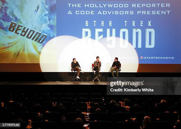 Justin Lin, John Cho and Scott Feinberg speak at the "Star Trek Beyond" Silicon Valley Screening Series Event Hosted by The Hollywood Reporter and...