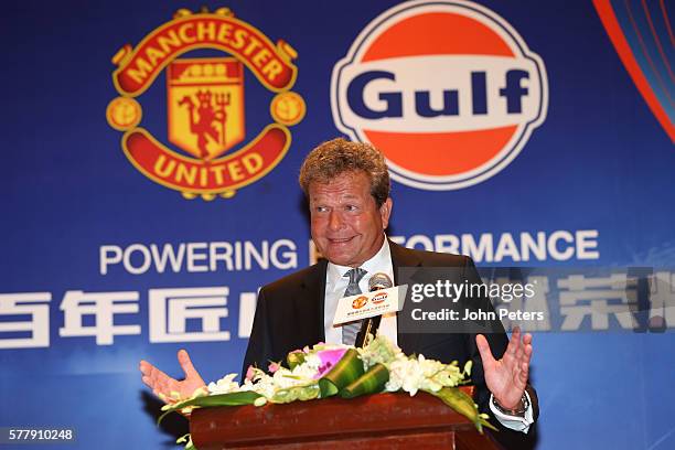 Frank Rutten, international vice president of Gulf Oil, speaks at a press conference to announce Gulf Oil as new club partners on July 20, 2016 in...