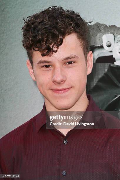 Actor Nolan Funk arrives at the premiere of New Line Cinema's "Lights Out" at the TCL Chinese Theatre on July 19, 2016 in Hollywood, California.