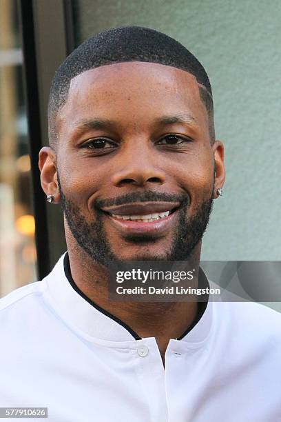 Football player Kerry Rhodes arrives at the premiere of New Line Cinema's "Lights Out" at the TCL Chinese Theatre on July 19, 2016 in Hollywood,...