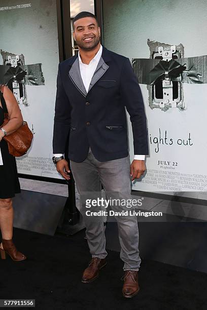 Player Shawne Merriman arrives at the premiere of New Line Cinema's "Lights Out" at the TCL Chinese Theatre on July 19, 2016 in Hollywood, California.