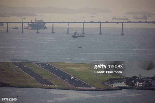 View from Santos Dumont airport, on July 19 in Rio de Janeiro, Brazil. Between 8 and 18 August, the Santos Dumont Airport will be closed in the...