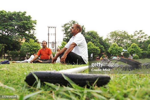Retired and Senior citizen involved in various activities to make themselves fit after retirement on March 29, 2014 in New Delhi, India.