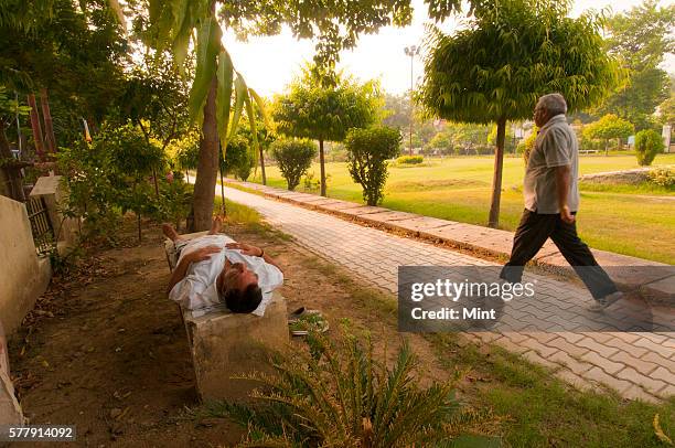 Retired and Senior citizen involved in various activities to make themselves fit after retirement on March 29, 2014 in New Delhi, India.