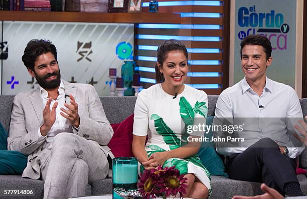 Rubn Cortada , Hiba Abouk and Alex Gonzalez on the set of Univision's "El Gordo y la Flaca" to promote El Principe at Univision Studios on July 19,...