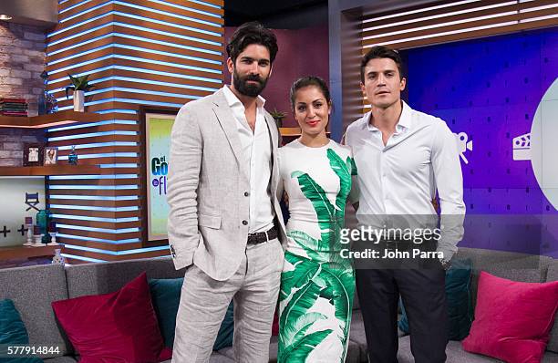 Ruben Cortada , Hiba Abouk and Alex Gonzalez on the set of Univision's "El Gordo y la Flaca" to promote El Principe at Univision Studios on July 19,...
