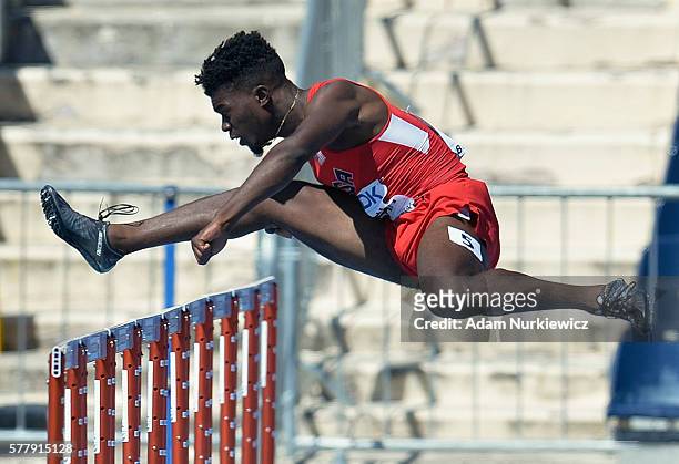 Marcus Krah from USA competes in men's 110 hurdles qualification round during the IAAF World U20 Championships at the Zawisza Stadium on July 20,...