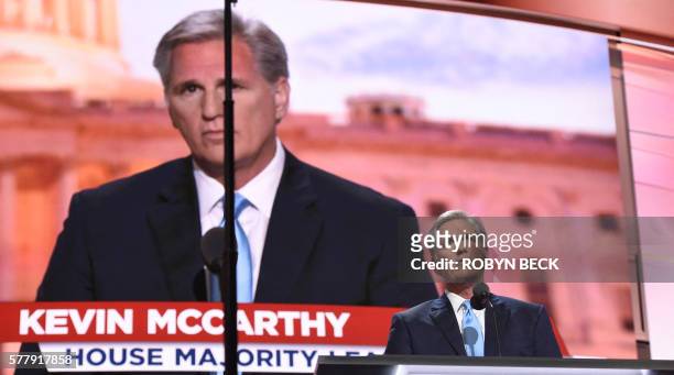 House Majority Leader Kevin McCarthy, addresses the audience on the second day of the Republican National Convention on July 19, 2016 at the Quicken...