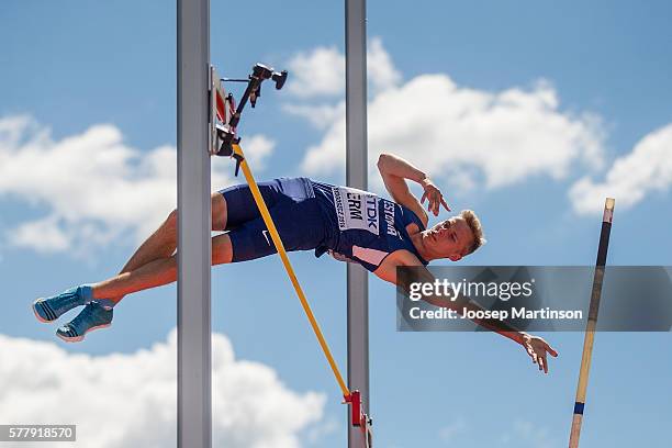 Johannes Erm from Estonia competes in men's pole vault decathlon during the IAAF World U20 Championships at the Zawisza Stadium on July 20, 2016 in...