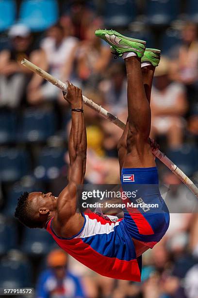 Santiago A. Ford from Cuba competes in men's pole vault decathlon during the IAAF World U20 Championships at the Zawisza Stadium on July 20, 2016 in...
