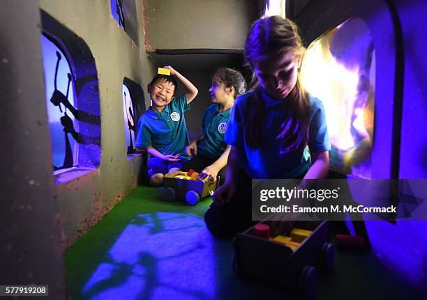 School Children attend the press launch for The Fantastic World Of Dr. Seuss at the new Discover Children's Story Centre on July 20, 2016 in London,...