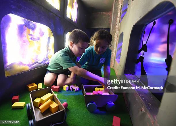 School Children attend the press launch for The Fantastic World Of Dr. Seuss at the new Discover Children's Story Centre on July 20, 2016 in London,...