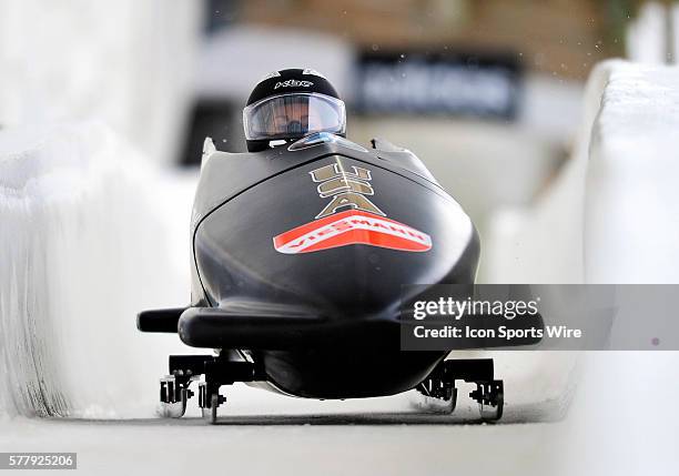 Jazmine Fenlator pilots her 2-man bobsled for the USA, finishing 11th for the day at the Viessmann FIBT World Cup Bobsled Championships in Lake...