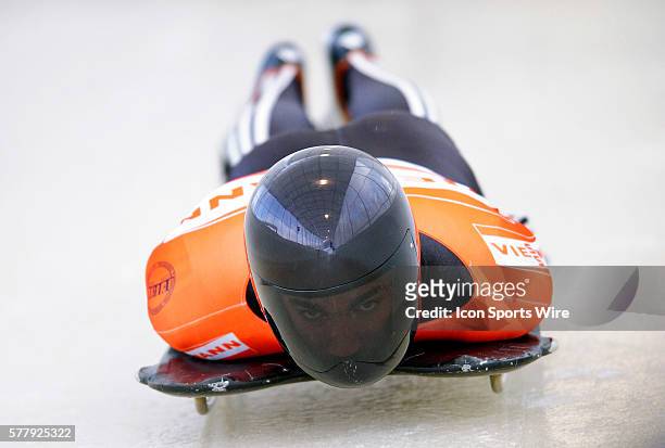 Matthew Antoine sliding for the USA, finishes in 4th place at the Viessmann FIBT Skeleton World Cup Championships in Lake Placid, New York, USA.