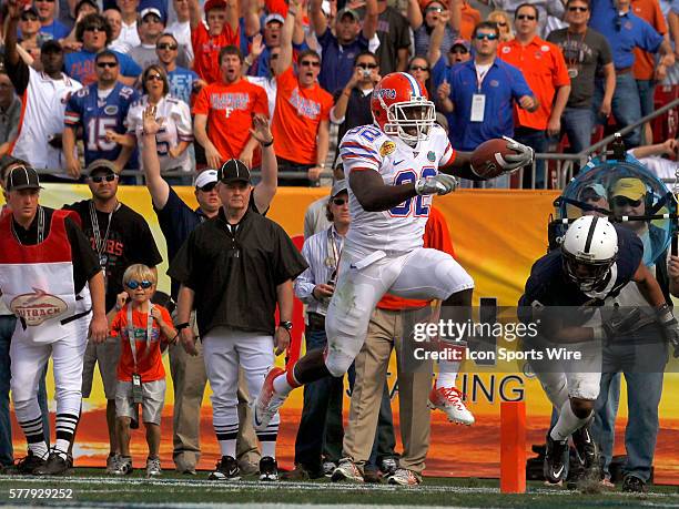 Gators wide receiver Omarius Hines scores a touchdown on an end around during the Outback Bowl game between Penn State Nittany Lions and the Florida...