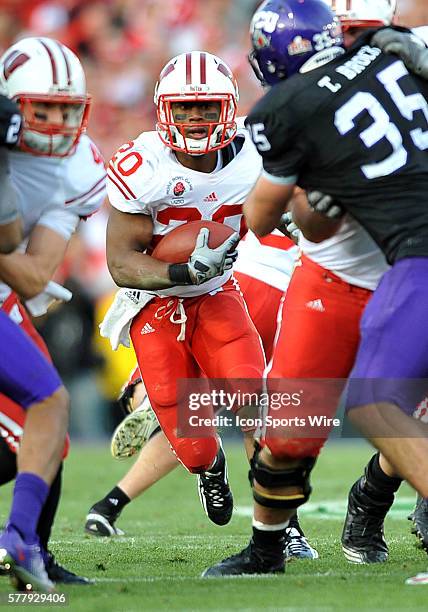 Wisconsin Badgers running back James White during the 97th Rose Bowl Game presented by VIZIO which featured the Texas Christian University Horned...