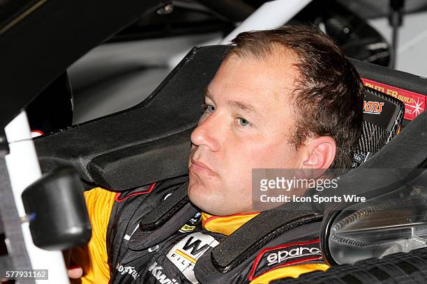 Ryan Newman waits in his car during practice for the NASCAR Sprint Cup Series Duck Commander 500 at Texas Motor Speedway in Ft. Worth, TX.