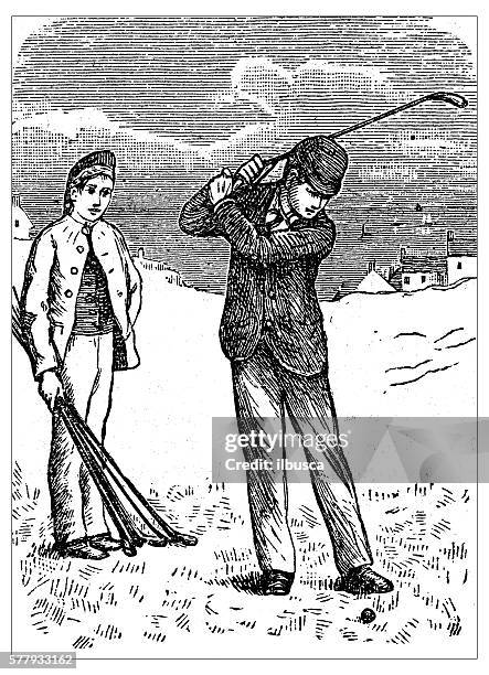 antique illustration of sports and exercises: golf - golf tee white background stock illustrations