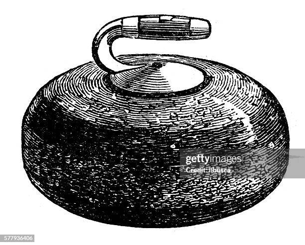 stockillustraties, clipart, cartoons en iconen met antique illustration of sports and exercises: curling stone - curlingsteen