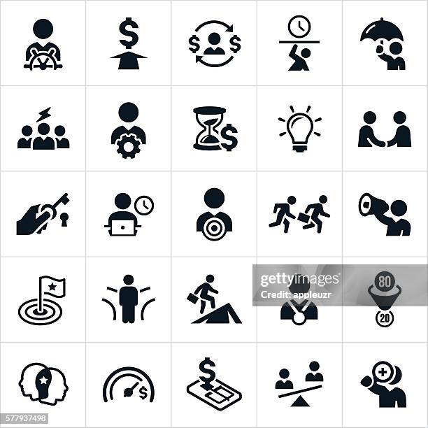 stockillustraties, clipart, cartoons en iconen met business concepts and metaphors icons - vastberadenheid