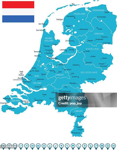 netherlands map and navigation icons - rotterdam stock illustrations