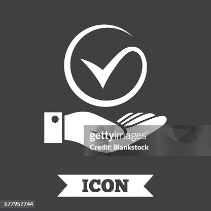Checkpoint Hand Sign Tick And Hand Sign Palm Holds Check Mark Symbol High-Res Vector Graphic ...