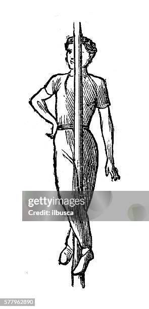 ilustraciones, imágenes clip art, dibujos animados e iconos de stock de ilustración antigua de deportes y ejercicios: gimnasia artística el polo - gimnasia artistica