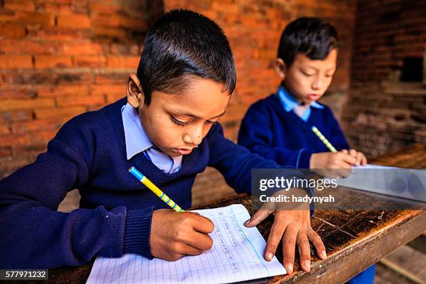 young nepali boys in classroom, bhaktapur - india nepal stock pictures, royalty-free photos & images
