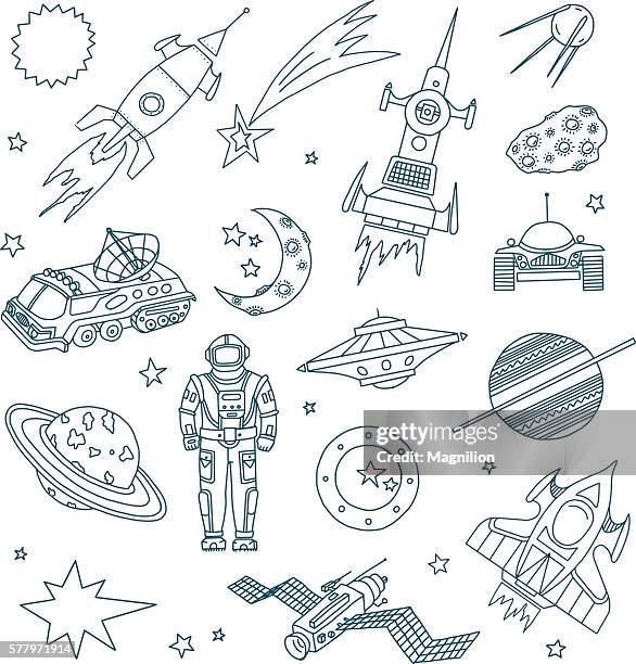 space doodles - spaceship window stock illustrations