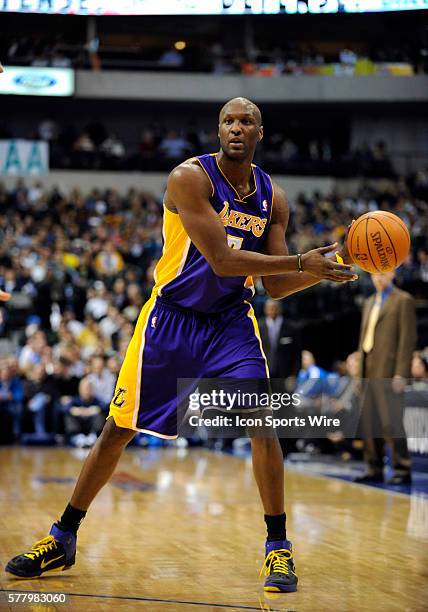 Los Angeles Lakers power forward Lamar Odom in an NBA game between the Los Angeles Lakers and the Dallas Mavericks at the American Airlines Center in...
