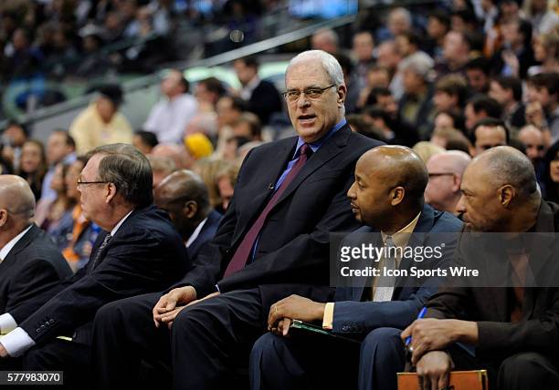 Los Angeles coach Phil Jackson in an NBA game between the Los Angeles Lakers and the Dallas Mavericks at the American Airlines Center in Dallas, TX...