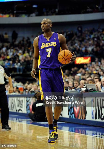 Los Angeles Lakers power forward Lamar Odom in an NBA game between the Los Angeles Lakers and the Dallas Mavericks at the American Airlines Center in...